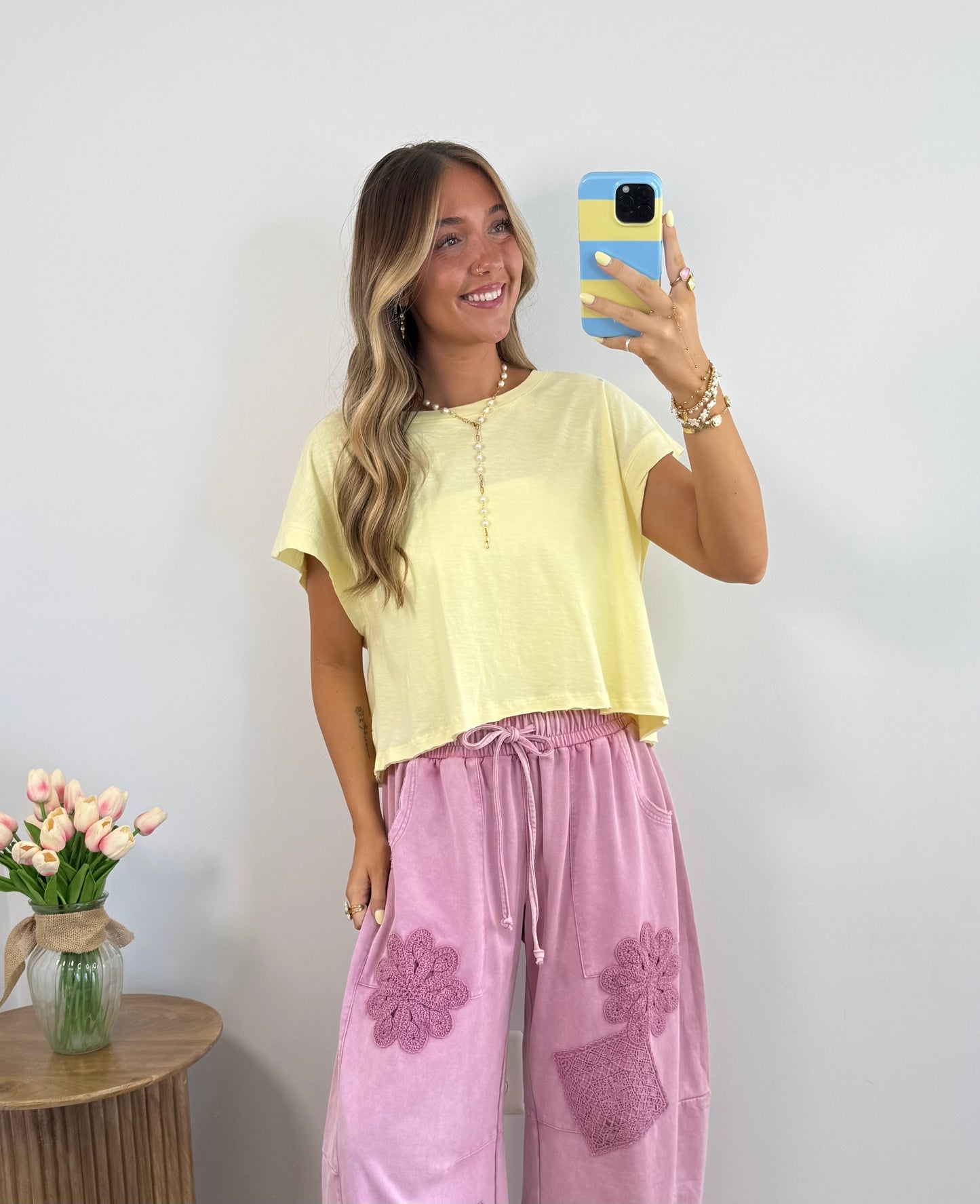 Brighter Days Open Back Tee- Yellow & Pink