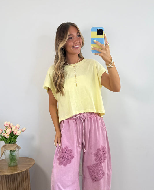 Brighter Days Open Back Tee- Yellow & Pink