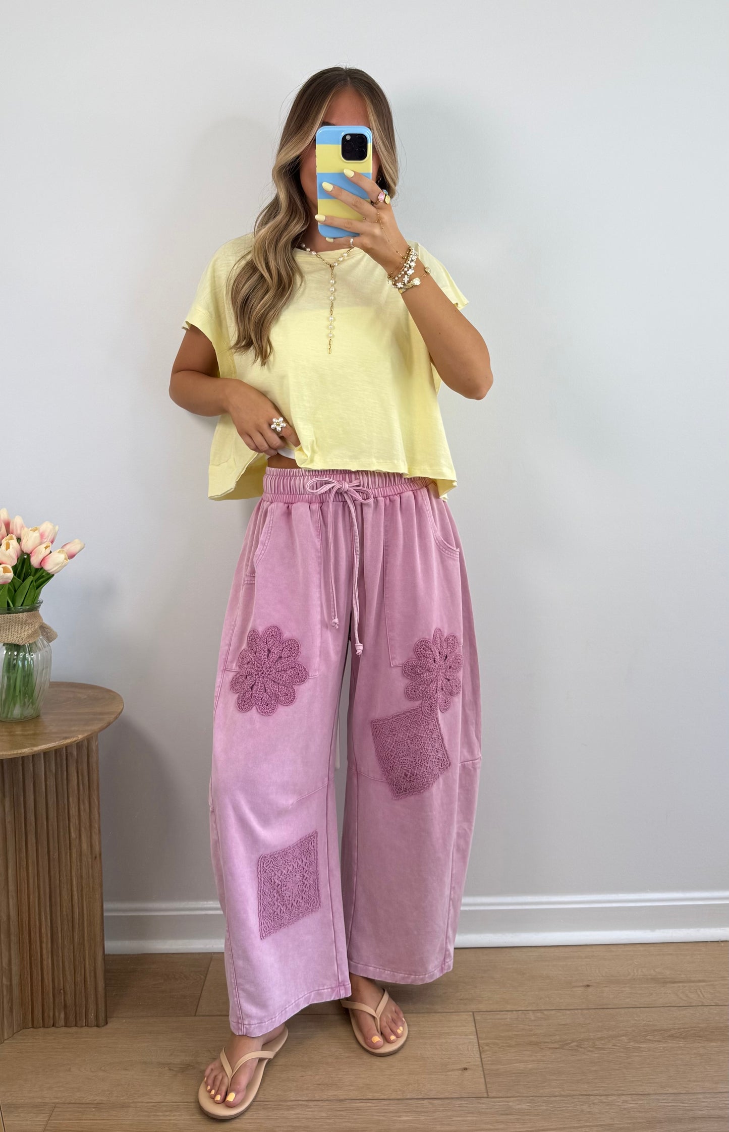 Crochet Barrel Lounge Pants- Pink