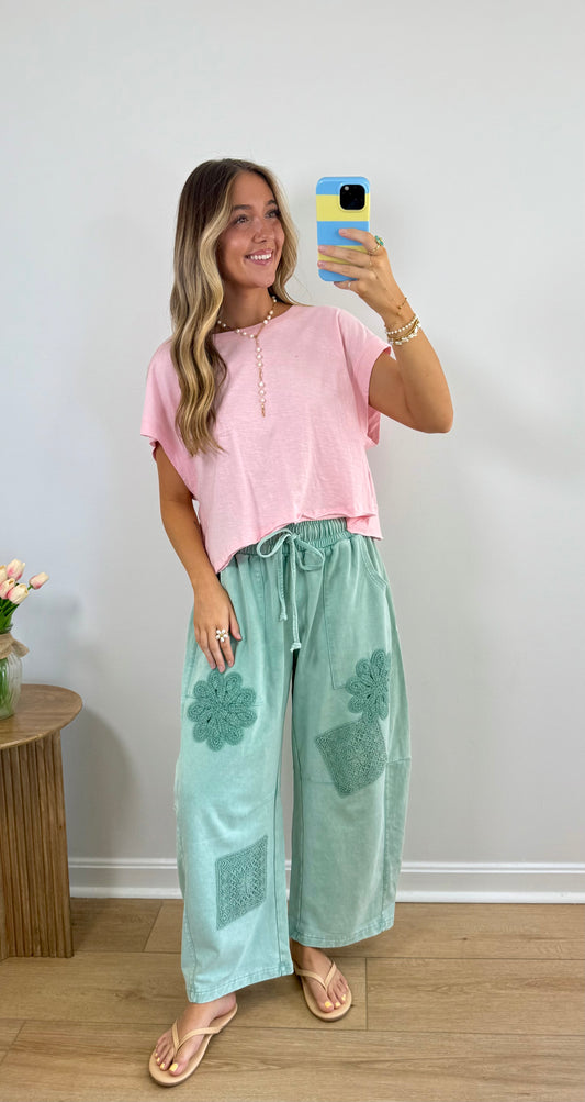 Crochet Barrel Lounge Pants- Teal