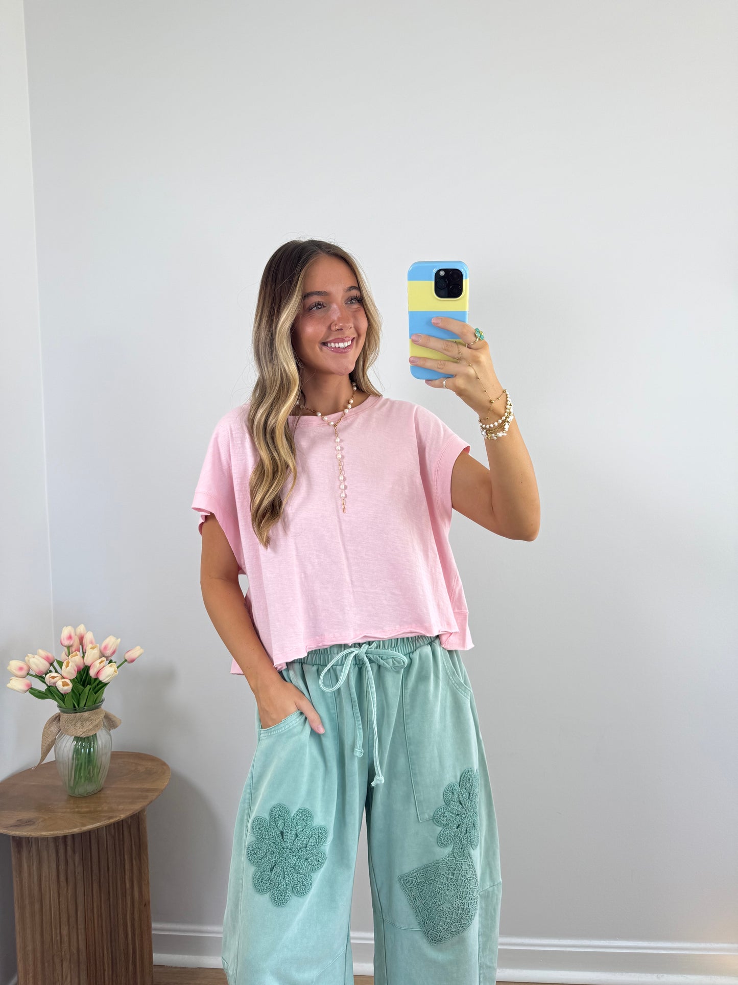 Brighter Days Open Back Tee- Yellow & Pink