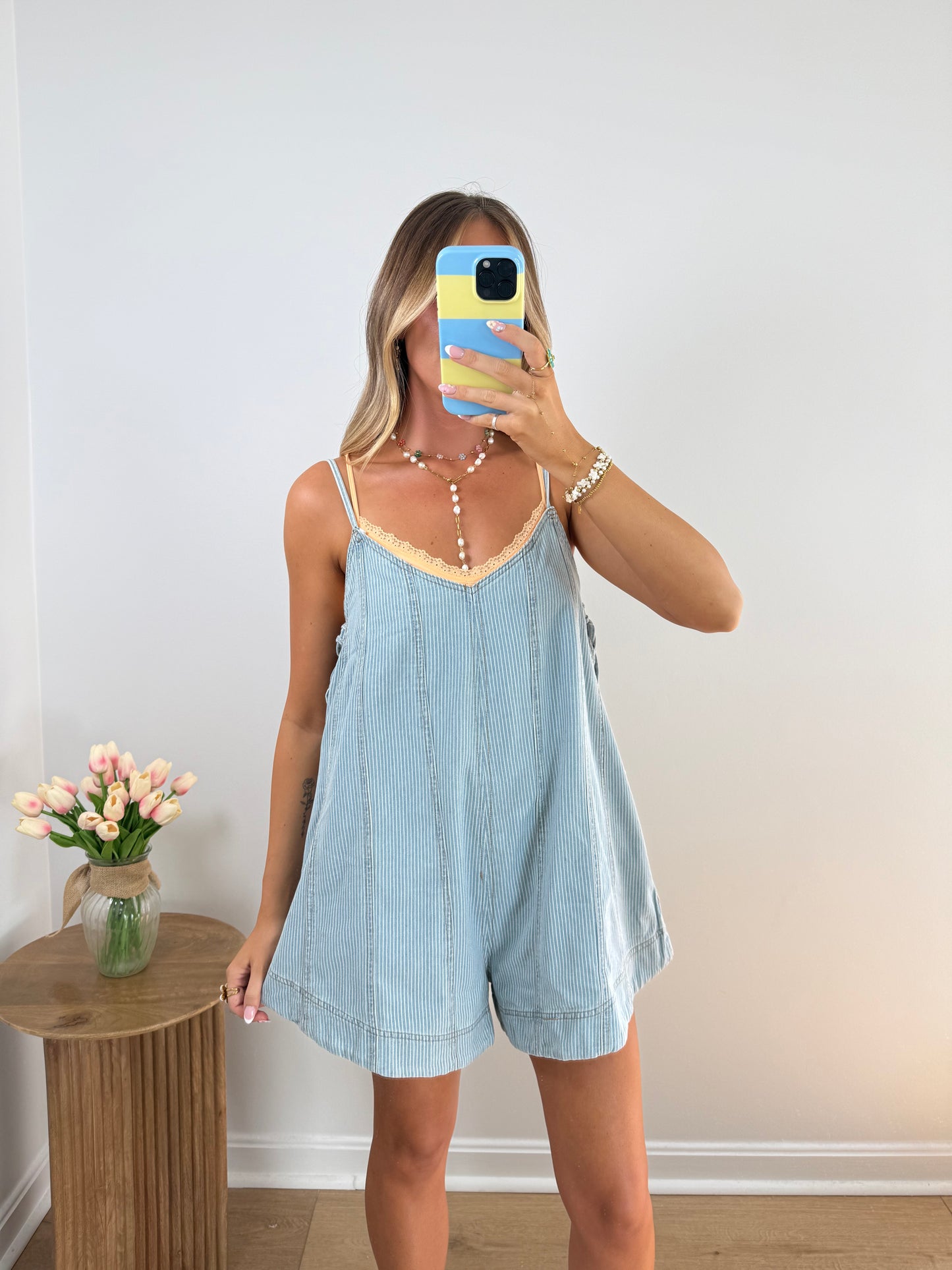 Stevie Striped Denim Flare Romper