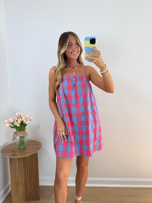 Picnic Date Dress- Cherry/Blue