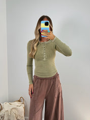 Classic Henley Top - Moss