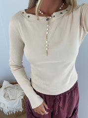 Studded Boatneck Top - Ivory