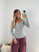 Essential V-Neck Henley - Grey