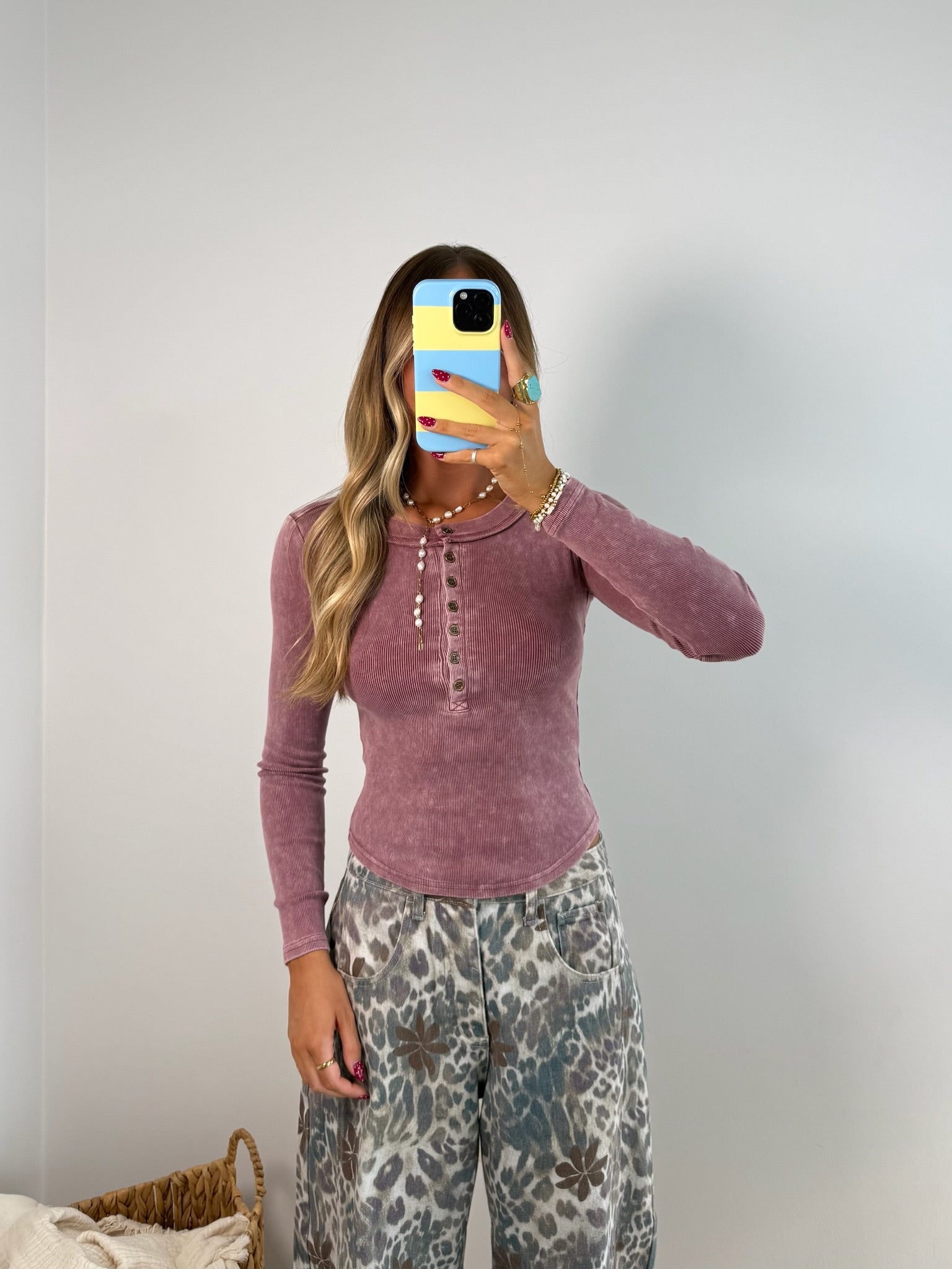 Classic Henley Top - Mauve
