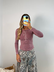 Classic Henley Top - Mauve