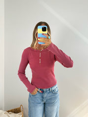 Studded Boatneck Top - Berry