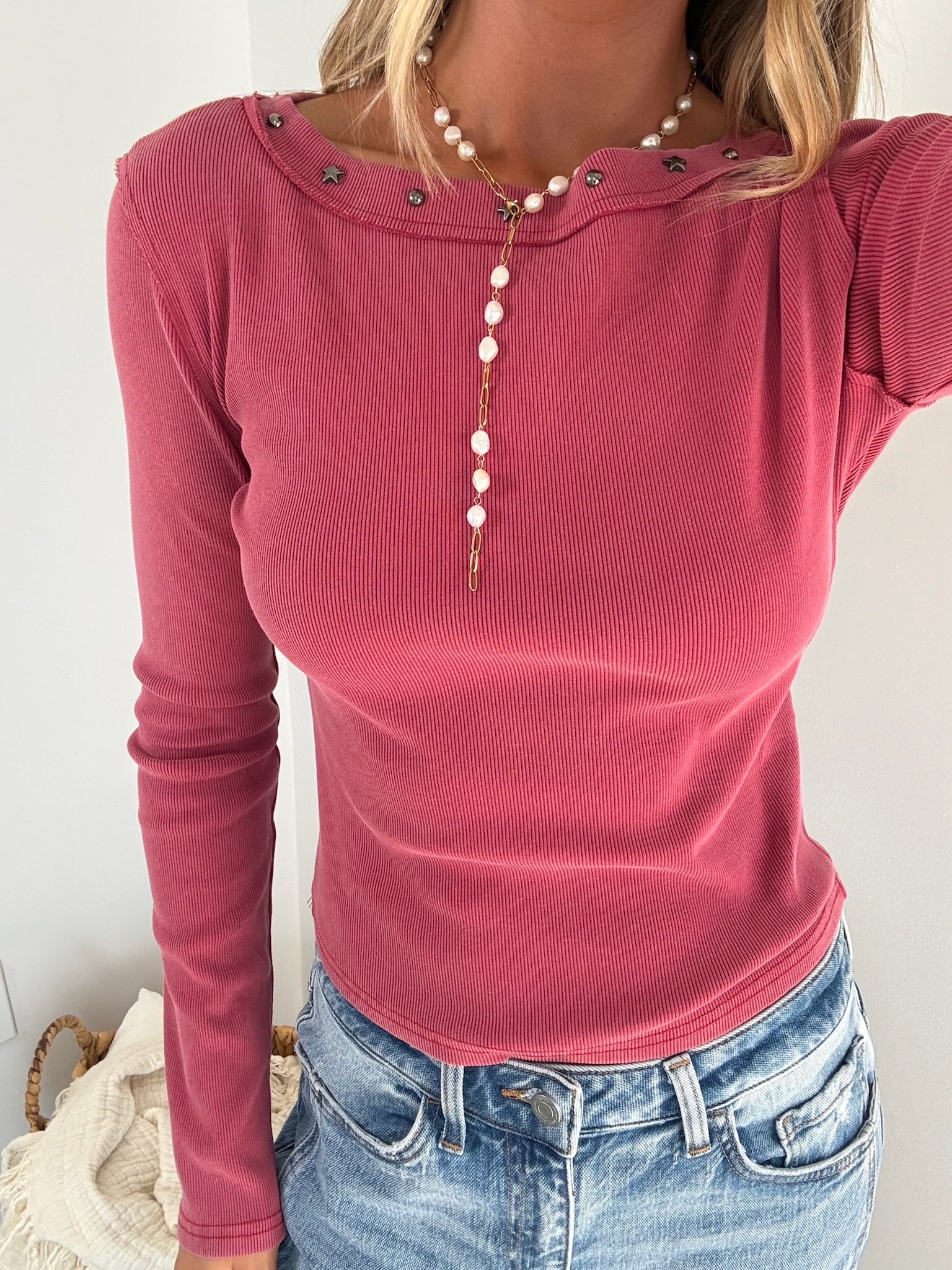 Studded Boatneck Top - Berry
