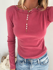 Studded Boatneck Top - Berry