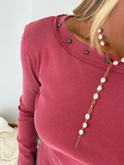 Studded Boatneck Top - Berry