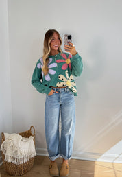Daisy Darling Pullover - Teal