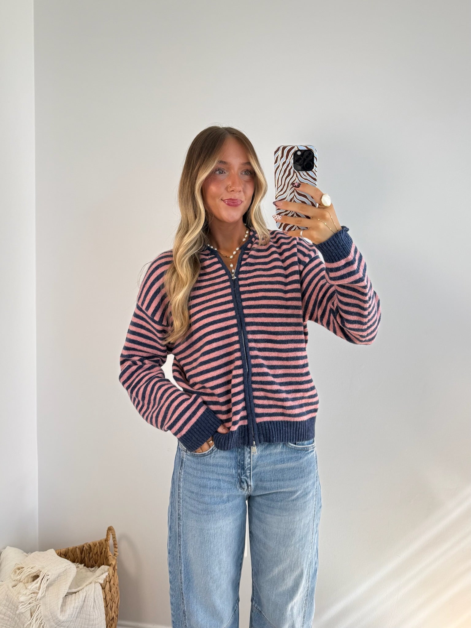 Most Loved Zip Up - Pink and Navy
