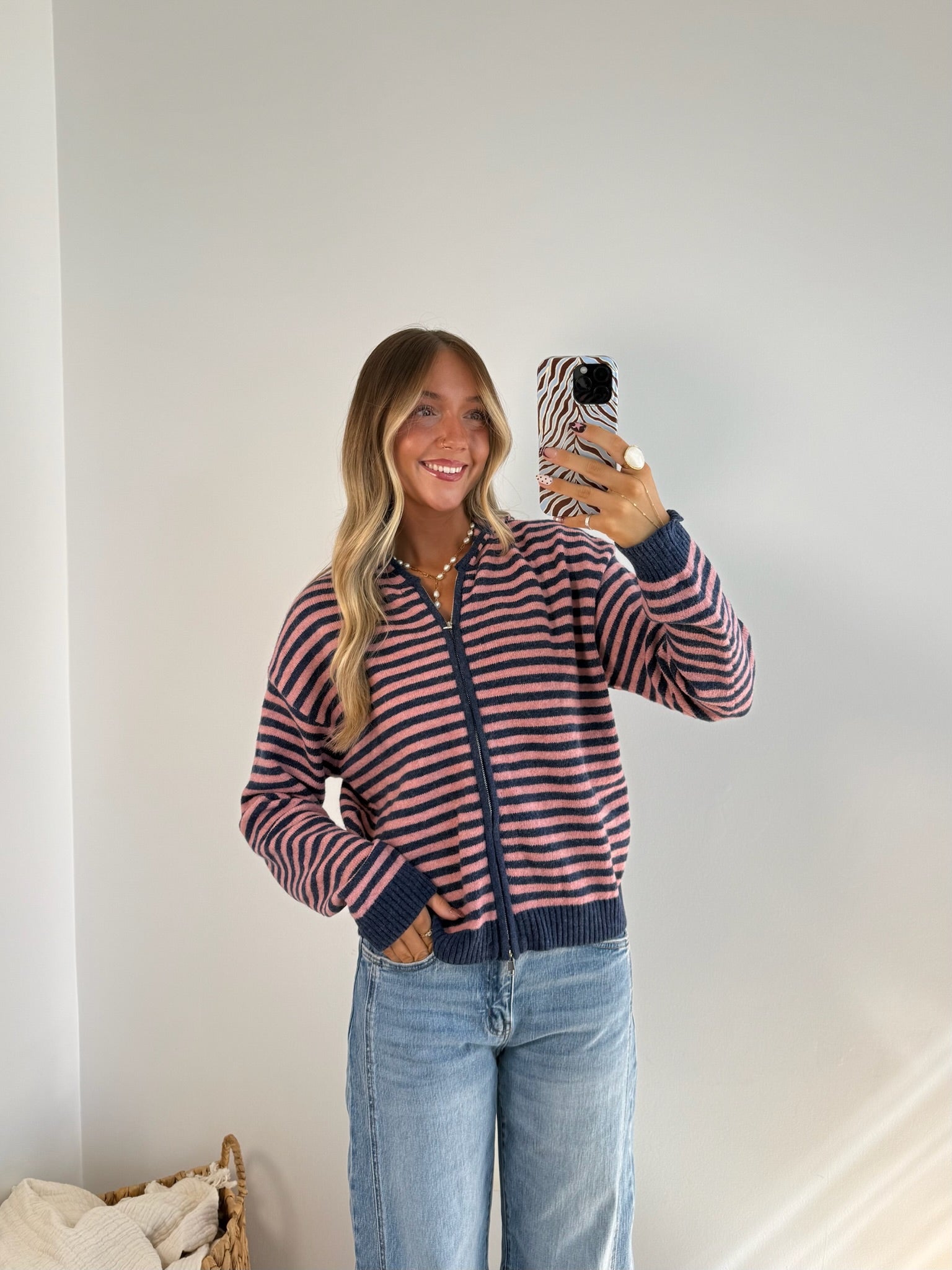 Most Loved Zip Up - Pink and Navy