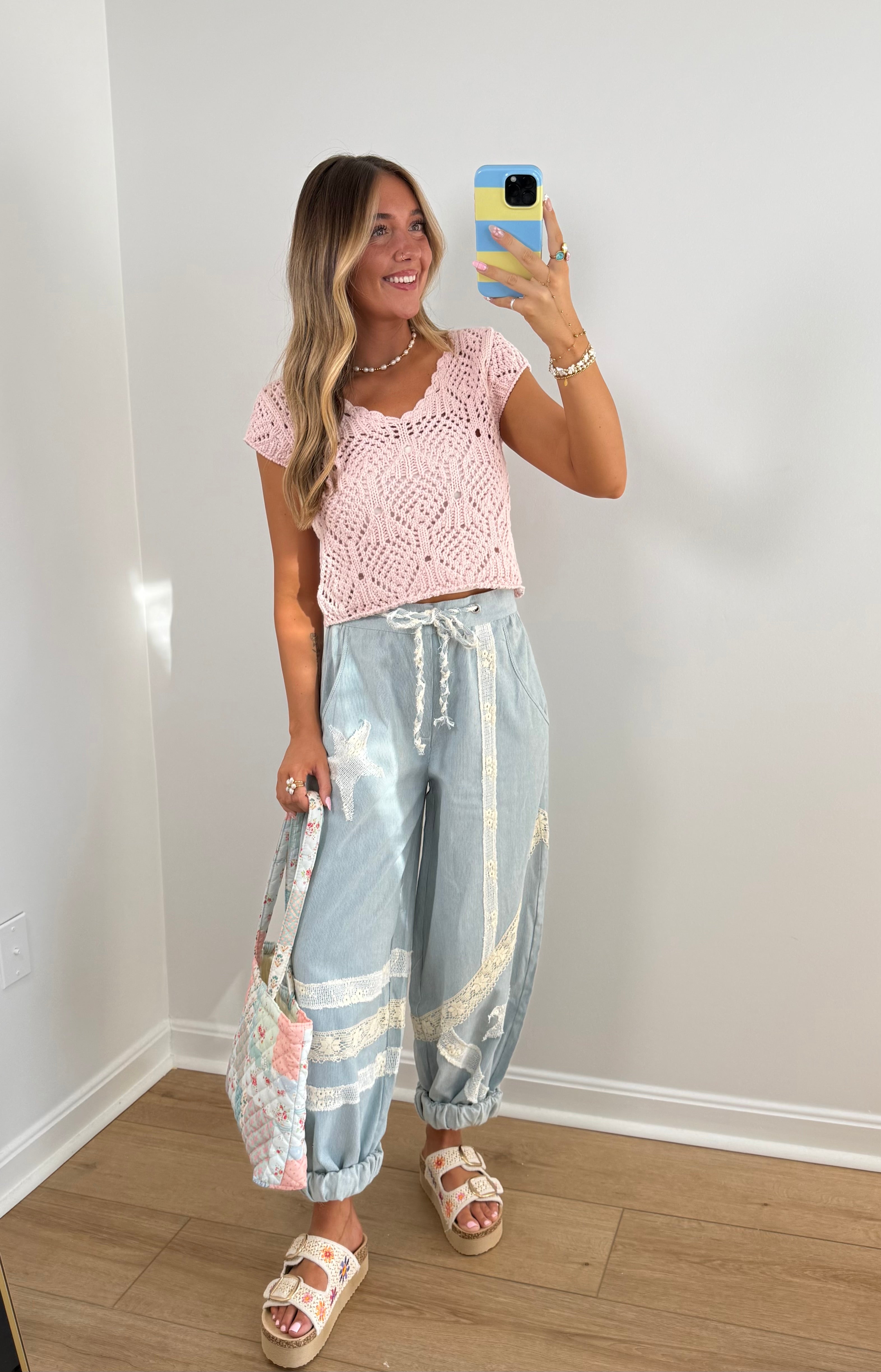 Crochet Dreams Top- Natural & Pink