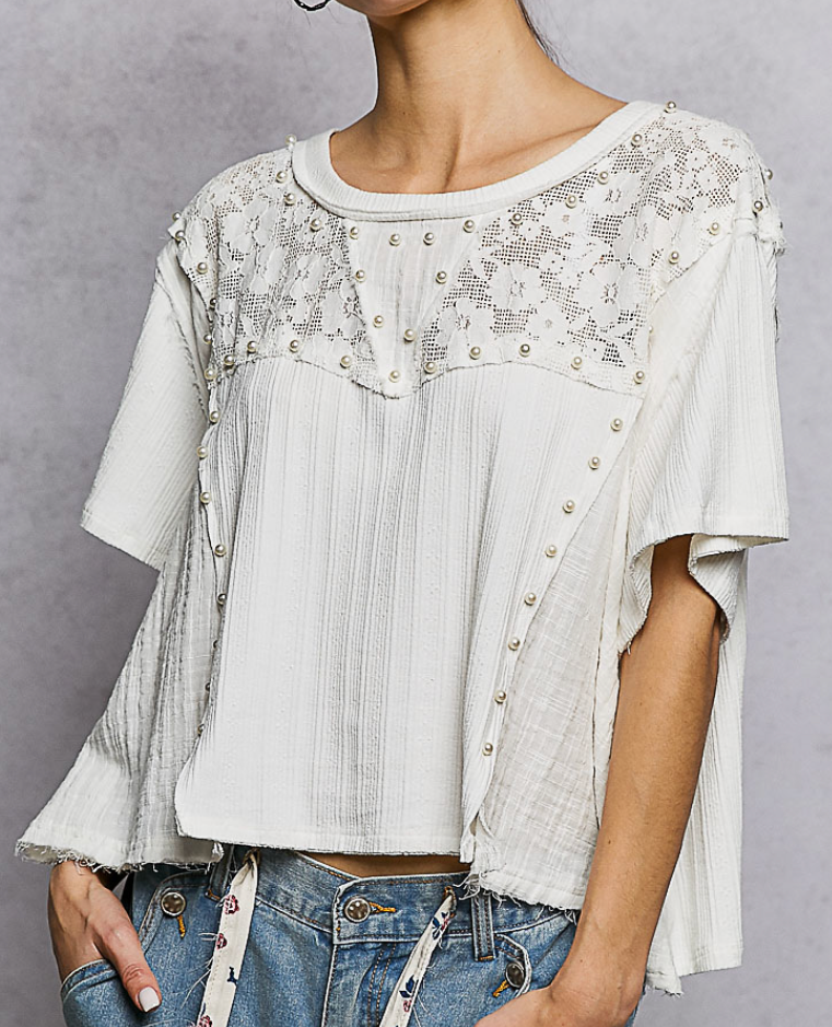 Pearls & Lace Top- White