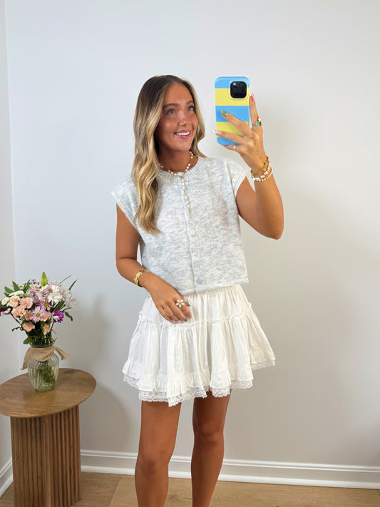 Soft Staple Sleeveless Cardigan- Grey