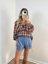 Silk Lace Shorts-Dusty Blue