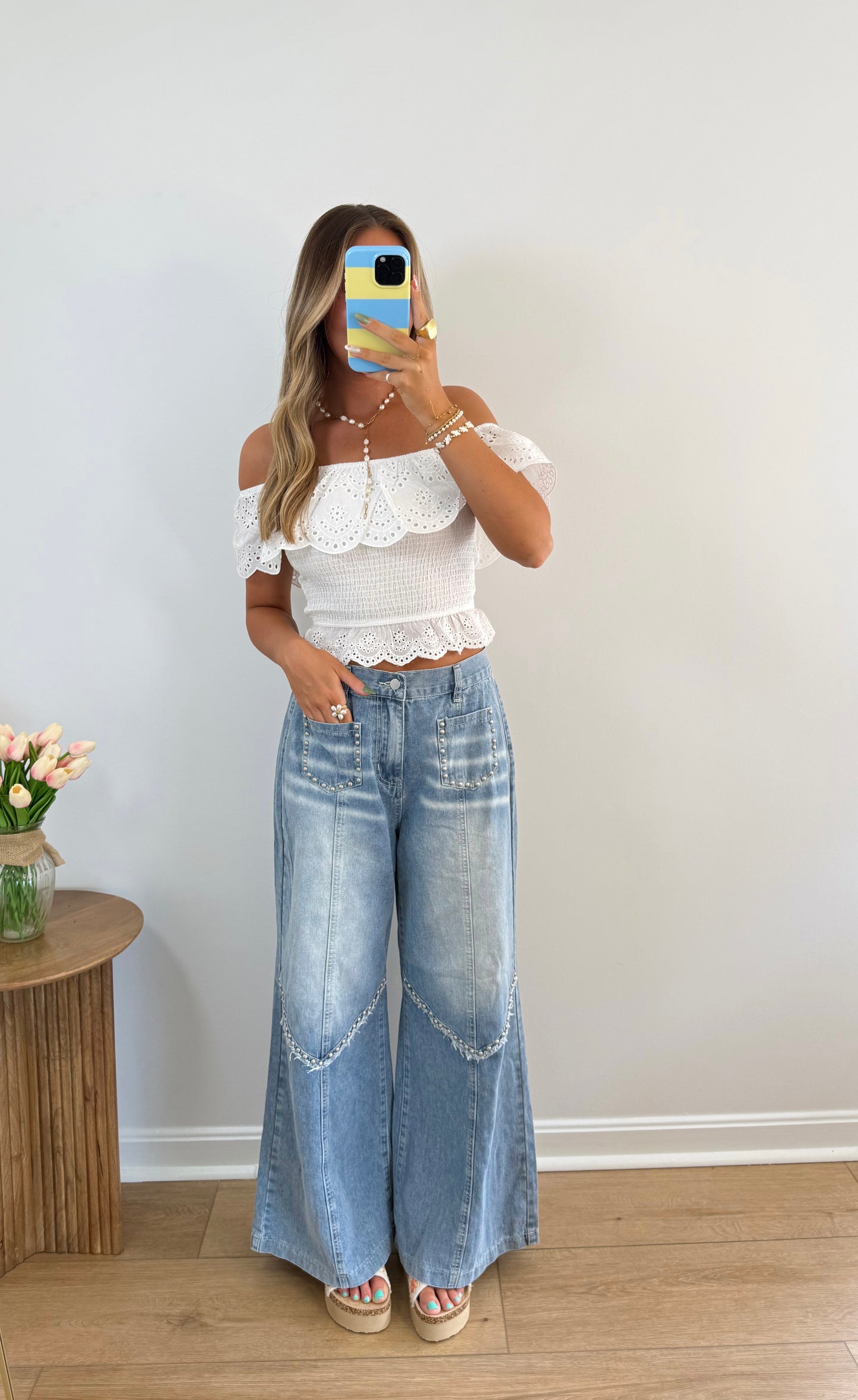 Eyelet Off The Shoulder Top