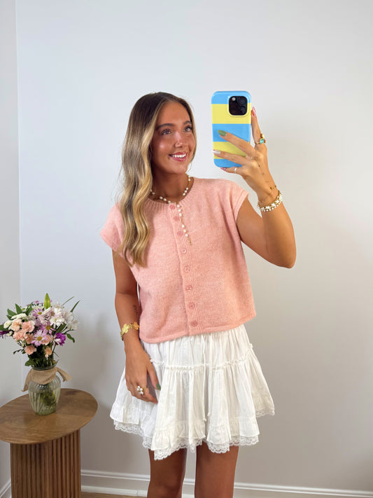 Soft Staple Sleeveless Cardigan- Pink