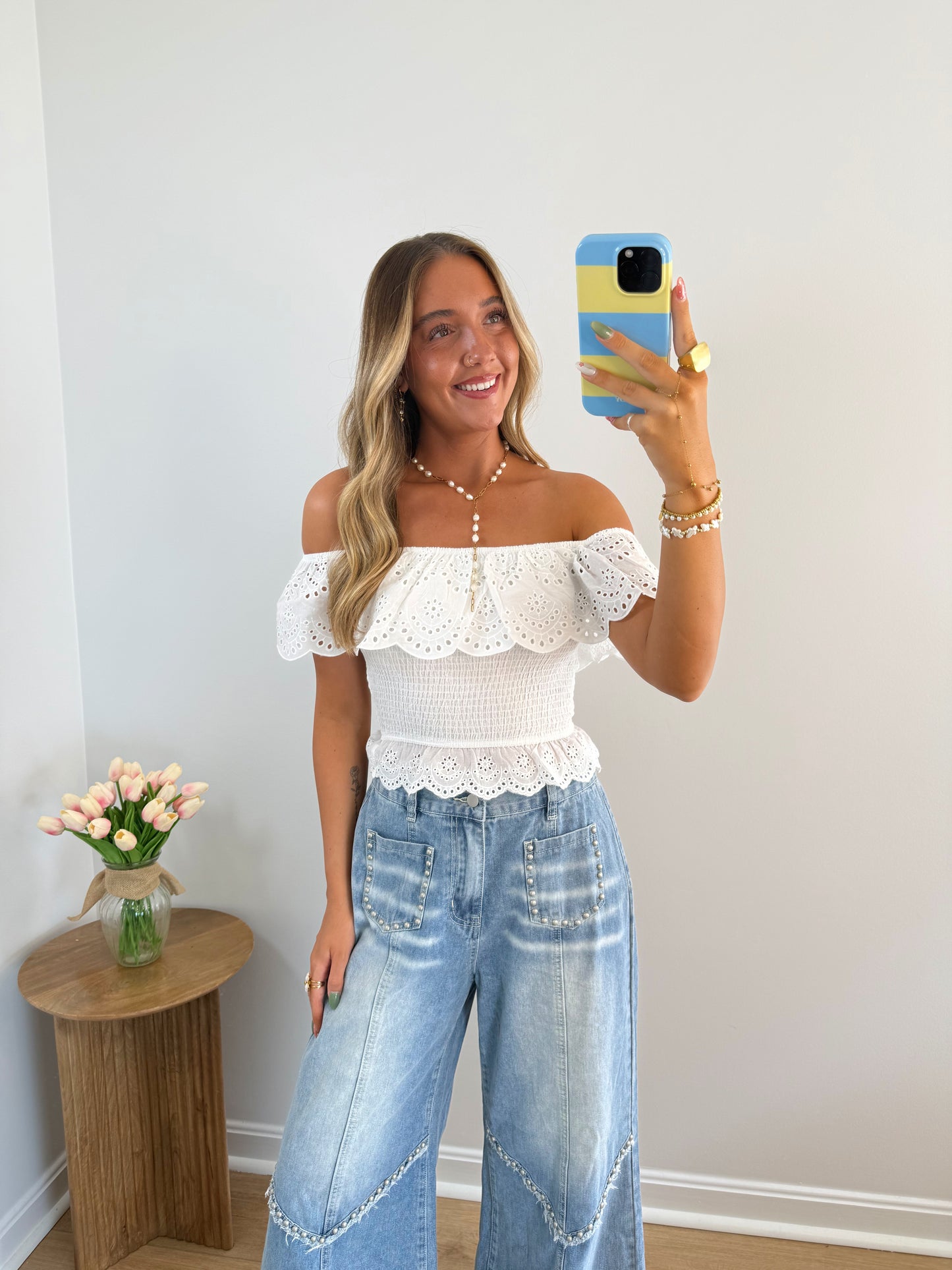 Eyelet Off The Shoulder Top