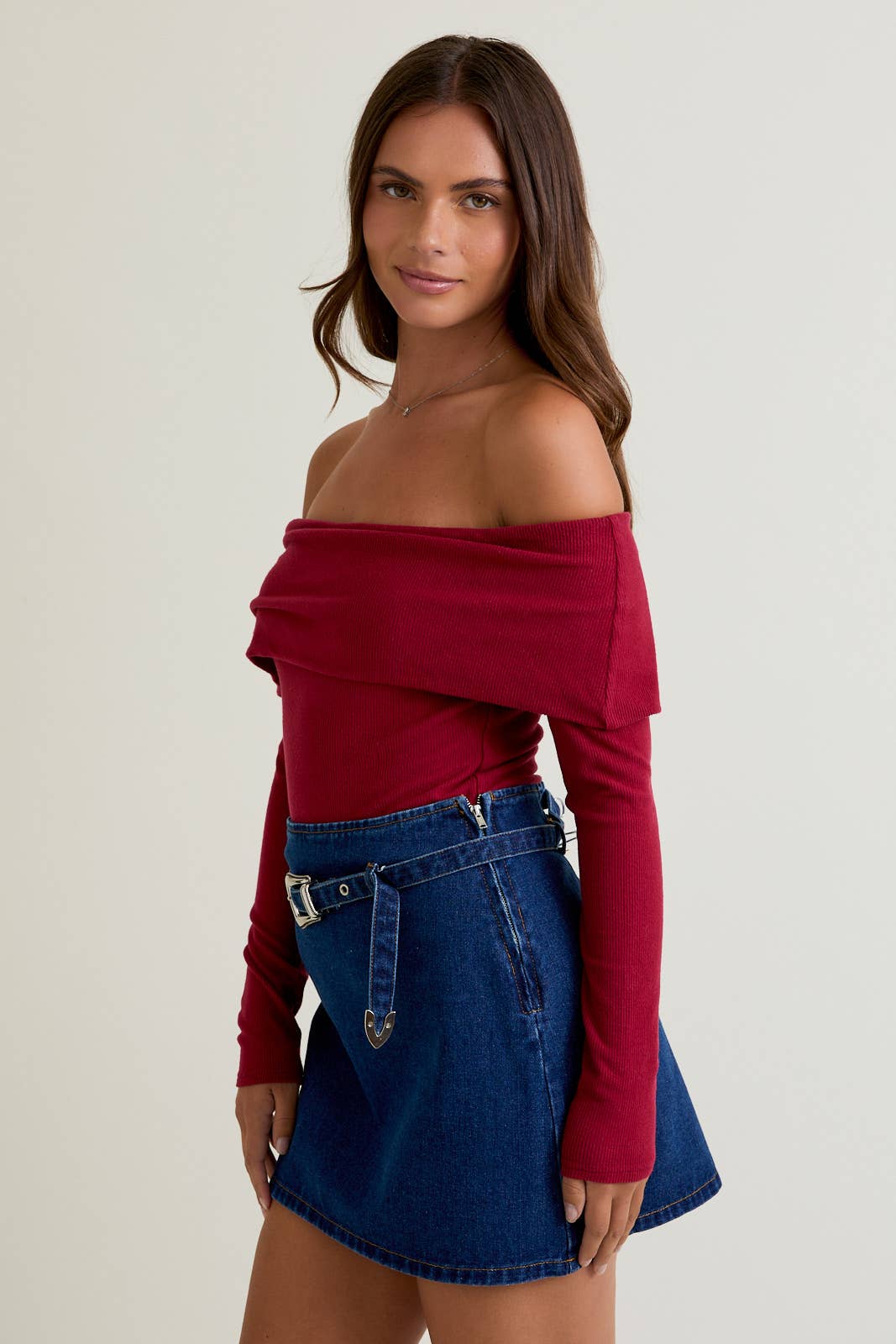 Classic Off The Shoulder Bodysuit (green & crimson)