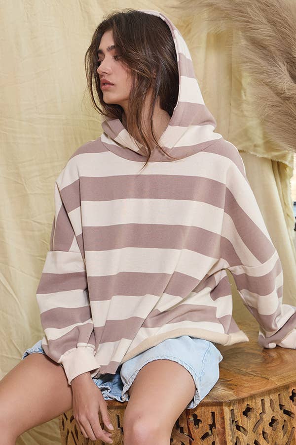 Striped Fleece Sweatshirt Hoodie
