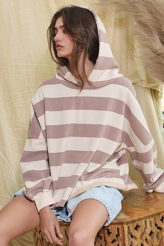 Striped Fleece Sweatshirt Hoodie