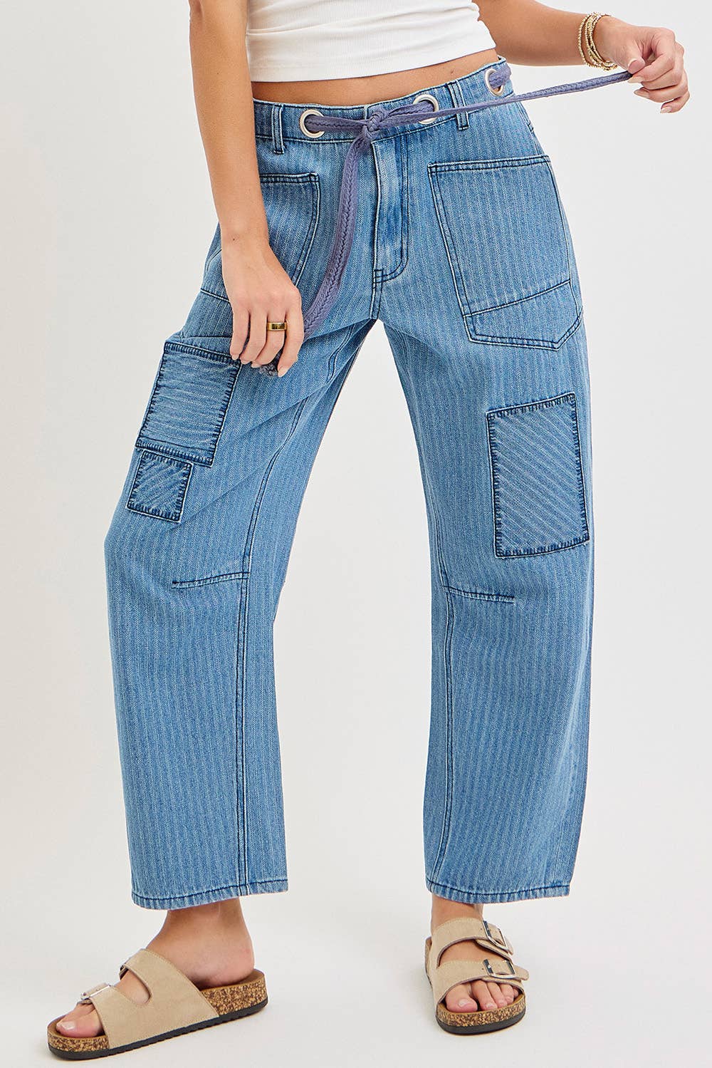 Striped Patch Barrel Jeans