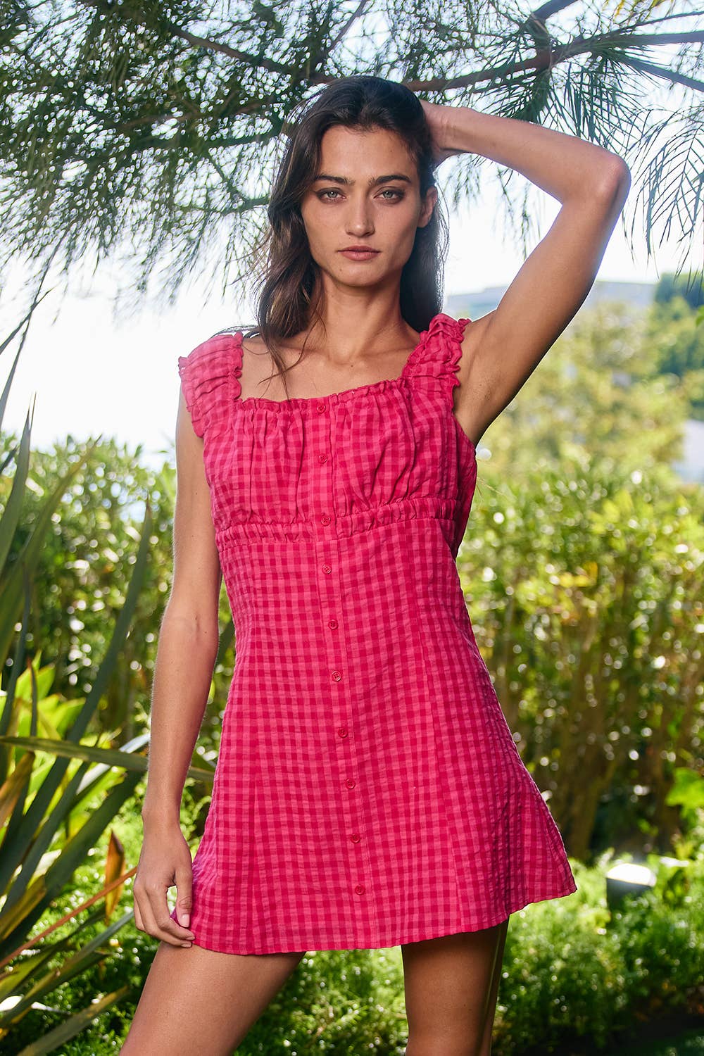 Gingham Frill Strap Mini Dress