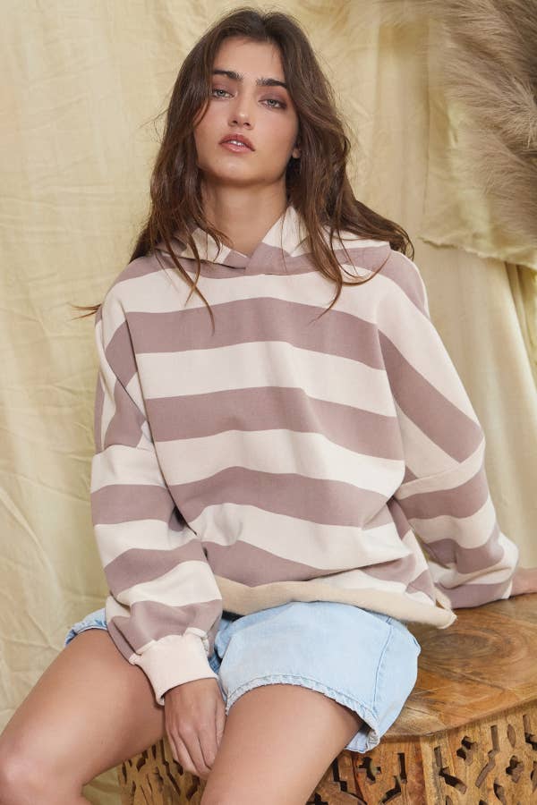 Striped Fleece Sweatshirt Hoodie