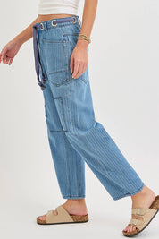 Striped Patch Barrel Jeans
