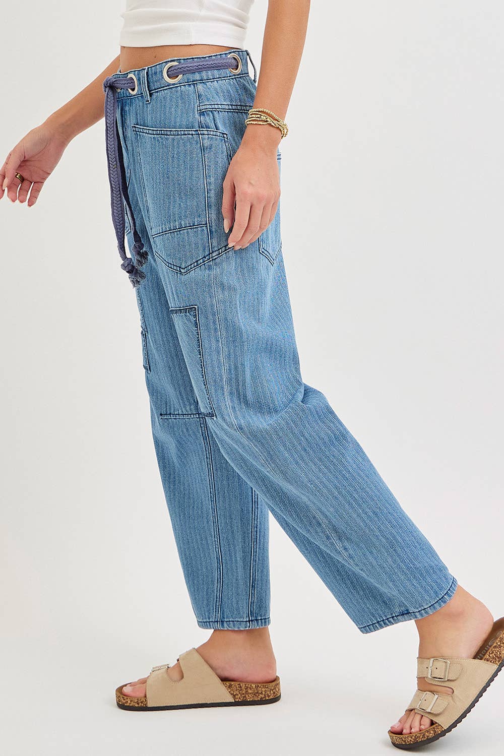 Striped Patch Barrel Jeans
