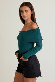 Classic Off The Shoulder Bodysuit (green & crimson)