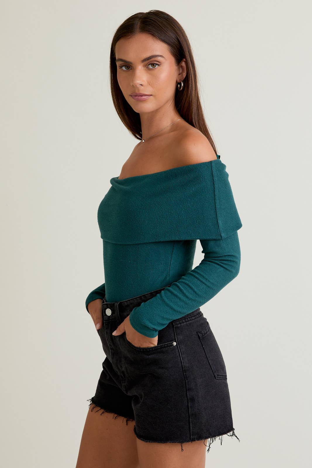 Classic Off The Shoulder Bodysuit (green & crimson)