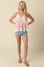 Lia Floral Lace Trim Cami Top
