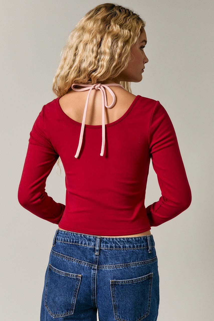 Long Sleeve Layered Halter Top