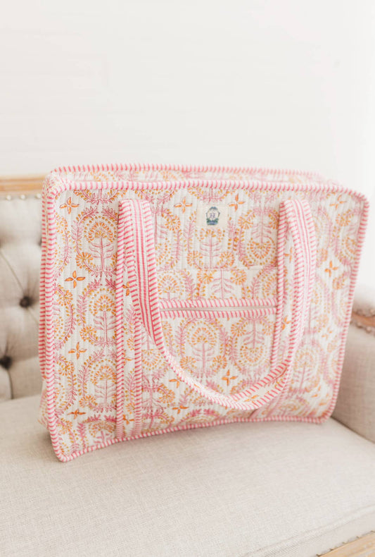 Dahlia Quilted Zipper Tote Bag