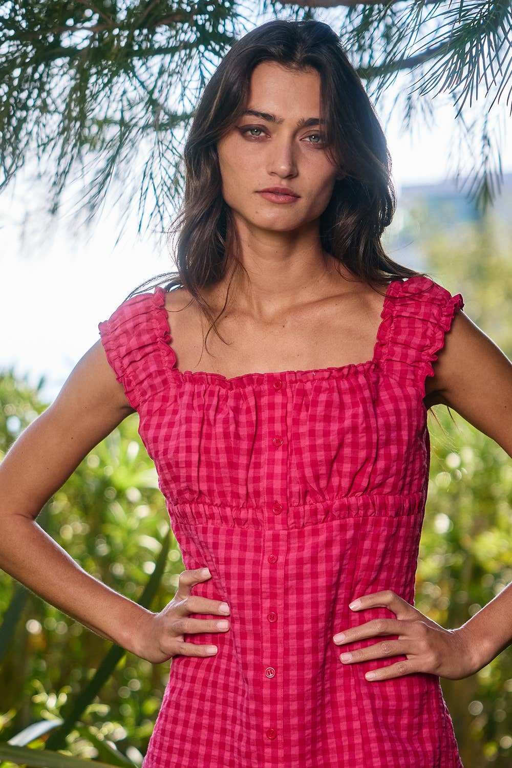 Gingham Frill Strap Mini Dress