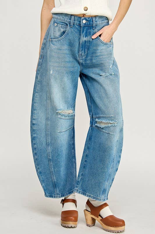 Distressed Barrel Jeans