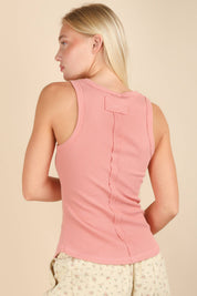 Striped & Solid Button Down Fitted Knit Tank Top